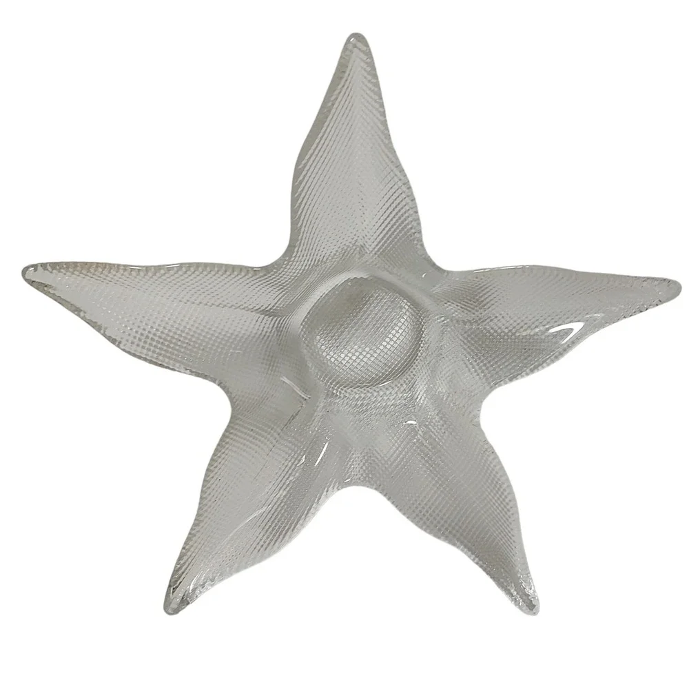 Textured‎ Clear Glass Starfish Bowl Nautical Cottage Core Beach Living 11 In SEE